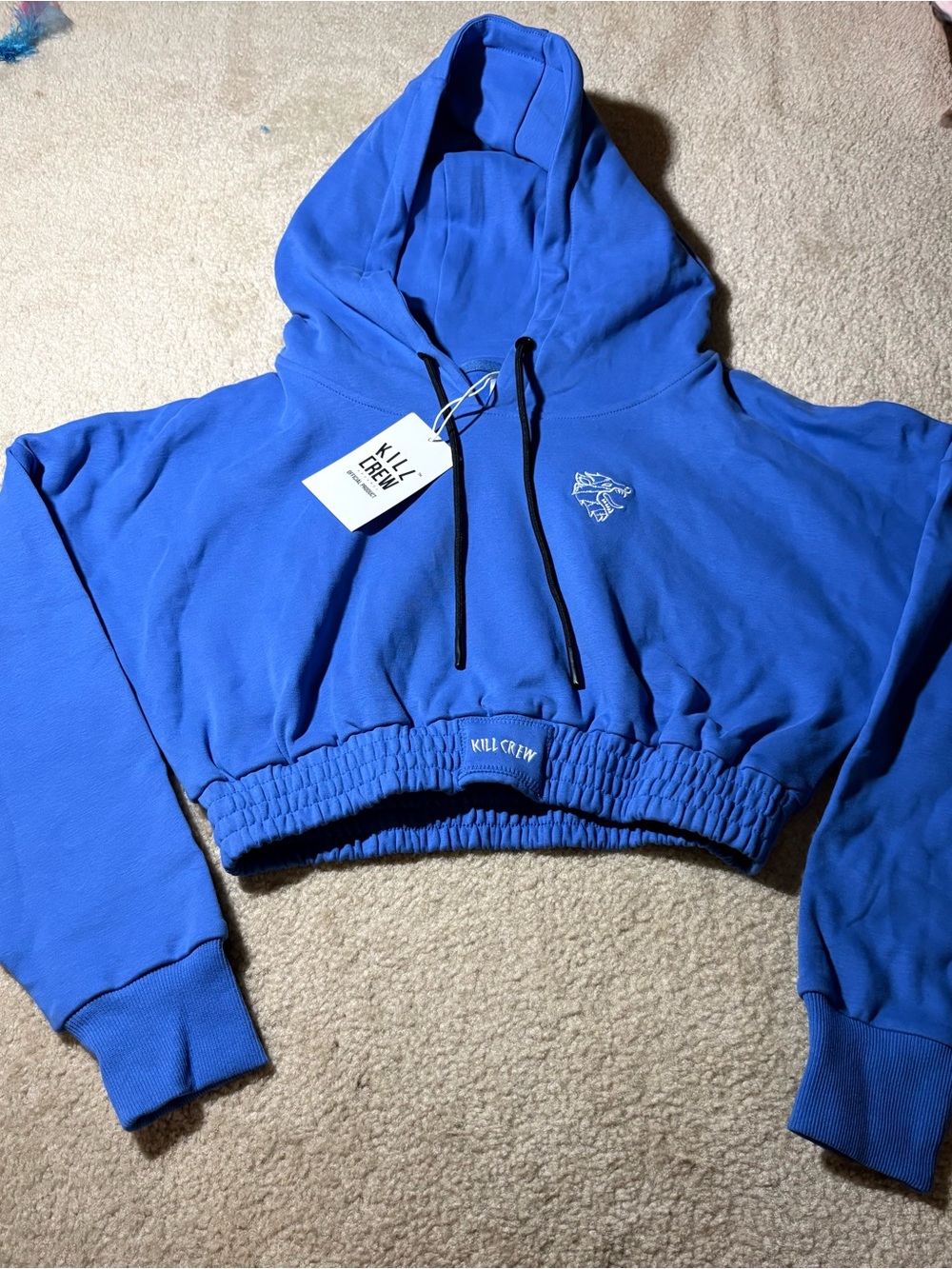 Kill Crew Blue Cropped Hoodie with Black Drawstrings
